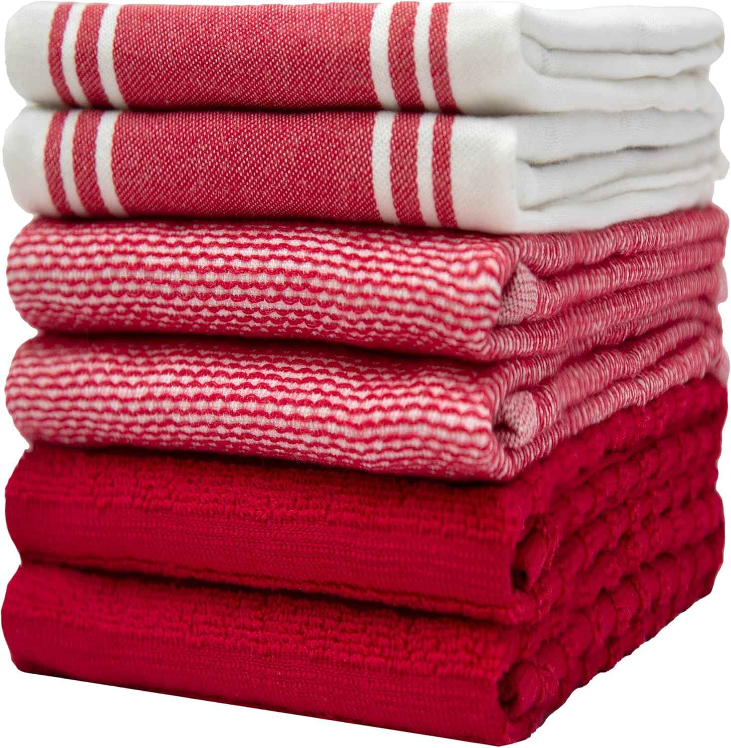 Premium Kitchen Towels (20”x 28”, 6 Pack) | Large Cotton Kitchen Hand Towel | Flat & Terry Dish Cloths | Highly Absorbent Tea Towels Set with Hanging Loop | Gray