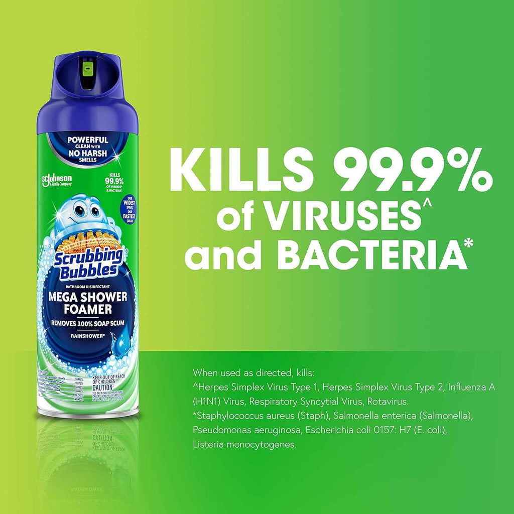 Scrubbing Bubbles Mega Bathroom and Shower Foamer Aerosol, Rainshower Scent, 2-Pack