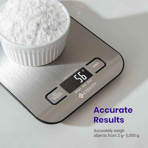 Etekcity digital kitchen scale, medium, 304 stainless steel, 11lb capacity, LCD display, grams and ounces