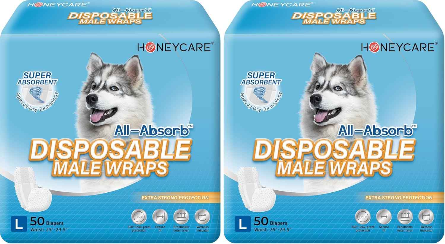 HONEY CARE All-Absorb A26 Male Dog Wrap, 50 Count, Small