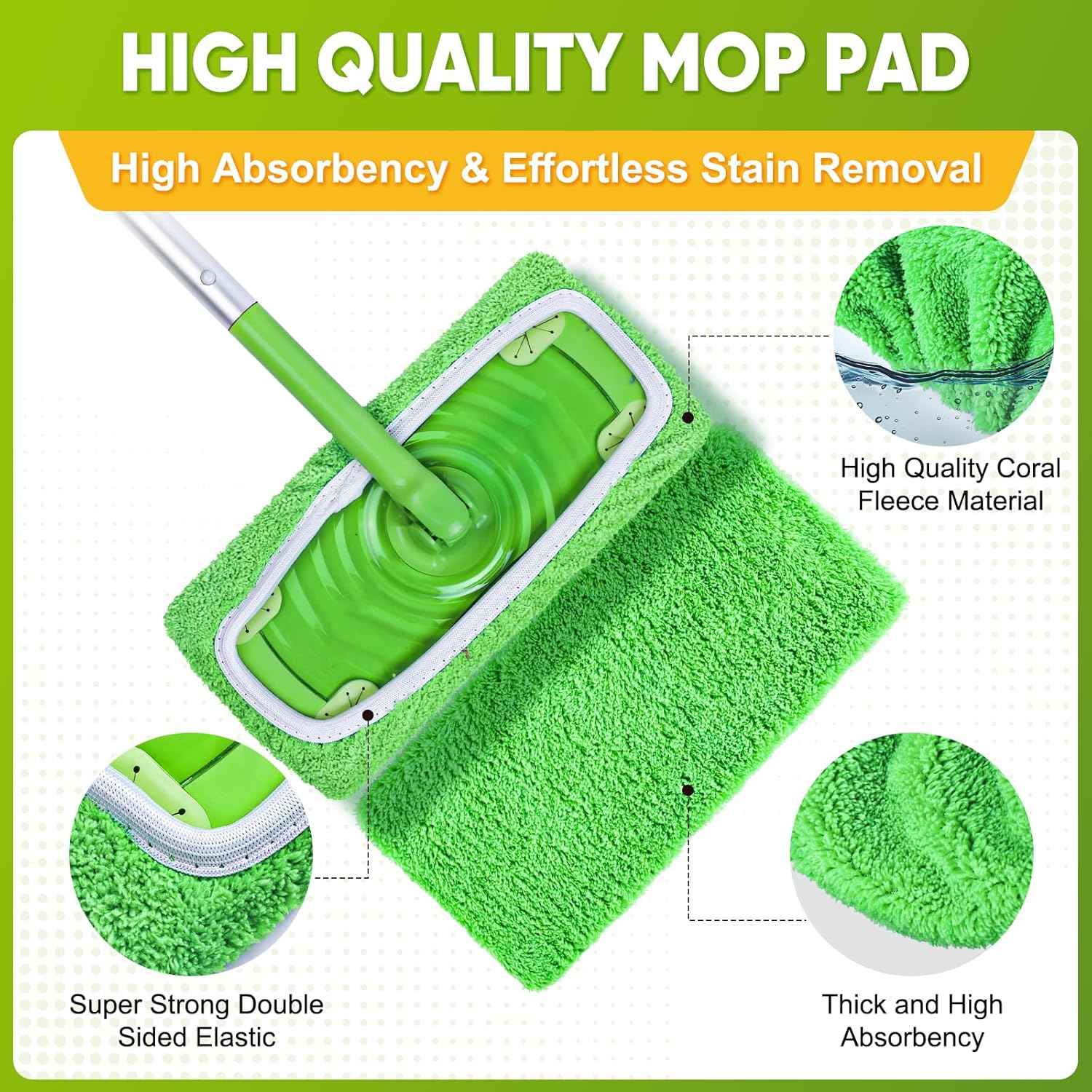 Coral Fleece Reusable Mop Pads 6-Pack for Sweeper Mop - Washable Refills