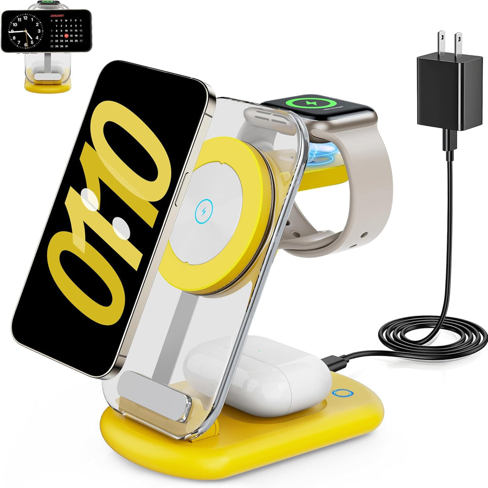 2025 Traveling Wireless Mag-Safe Fast Charging Station,Magnetic 3 in 1 Charger with Light for iPhone 17 16 15 14 13 12 Pro Max Plus,Apple Watch& Air pods 4 3 2 Pro-Gifts for Wife & Husband(White) - ShopUS