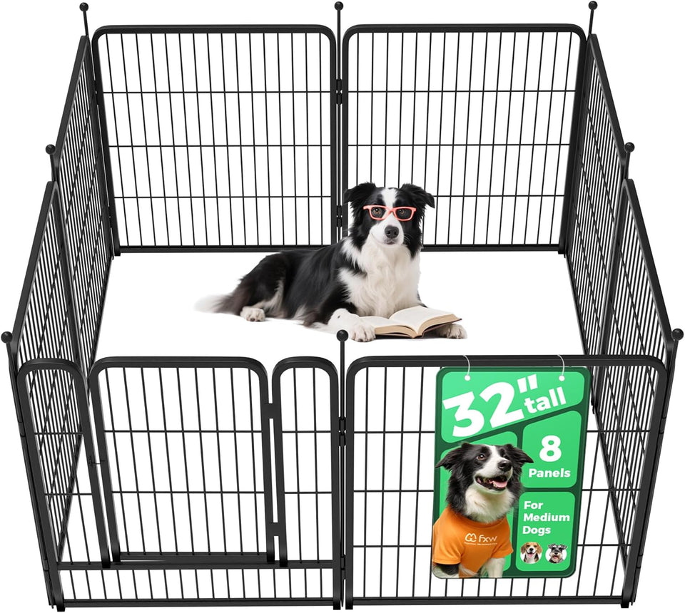 fxw rollick unleashed dog playpen for indoor, yard, rv camping, 24 inch 8 panels for small and puppy dogs, black