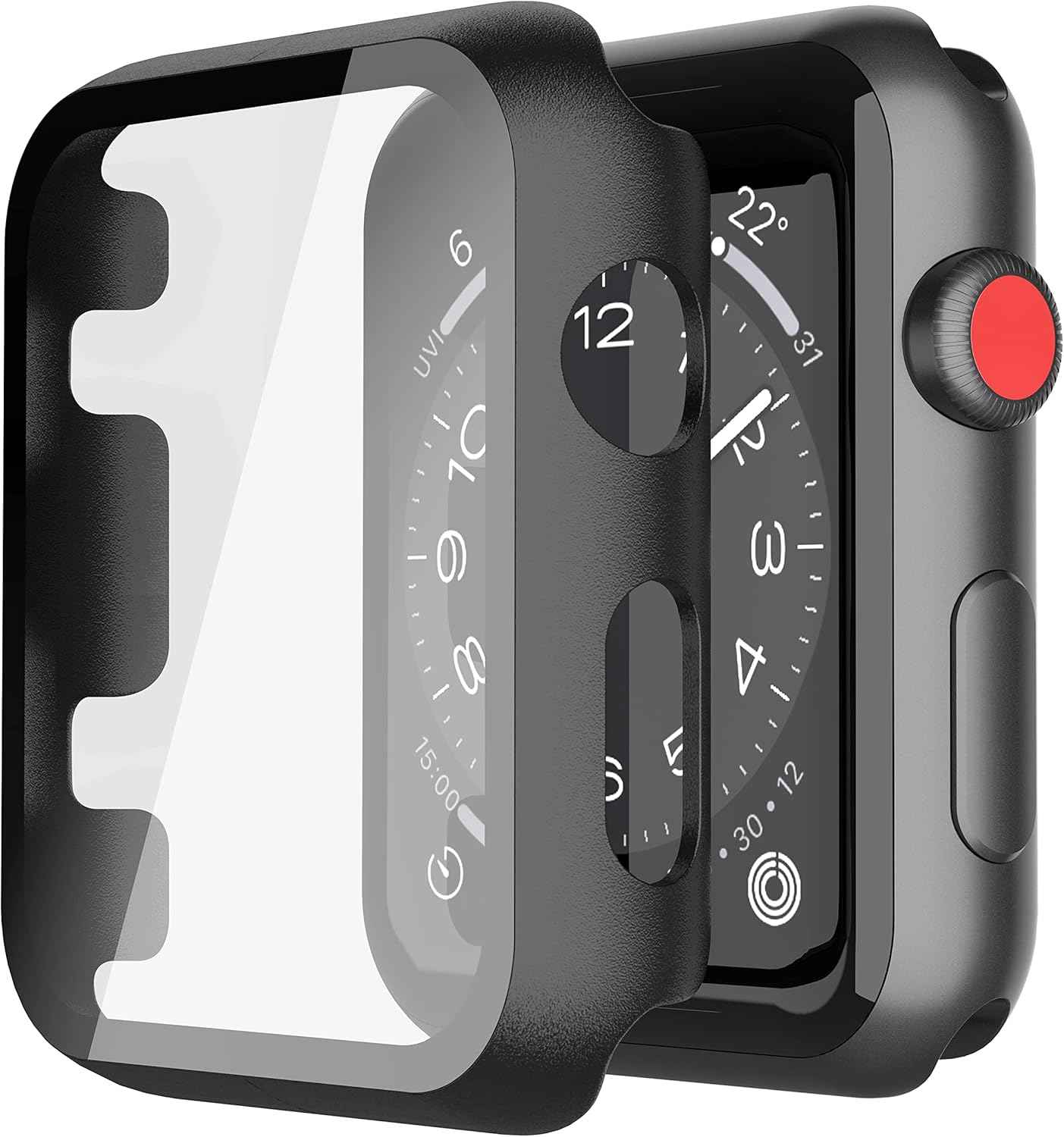 Misxi 2 Pack Tempered Glass Case Compatible for Apple Watch Series 11 (2025) Series 10 46mm, Screen Protector Cover for iWatch, Black
