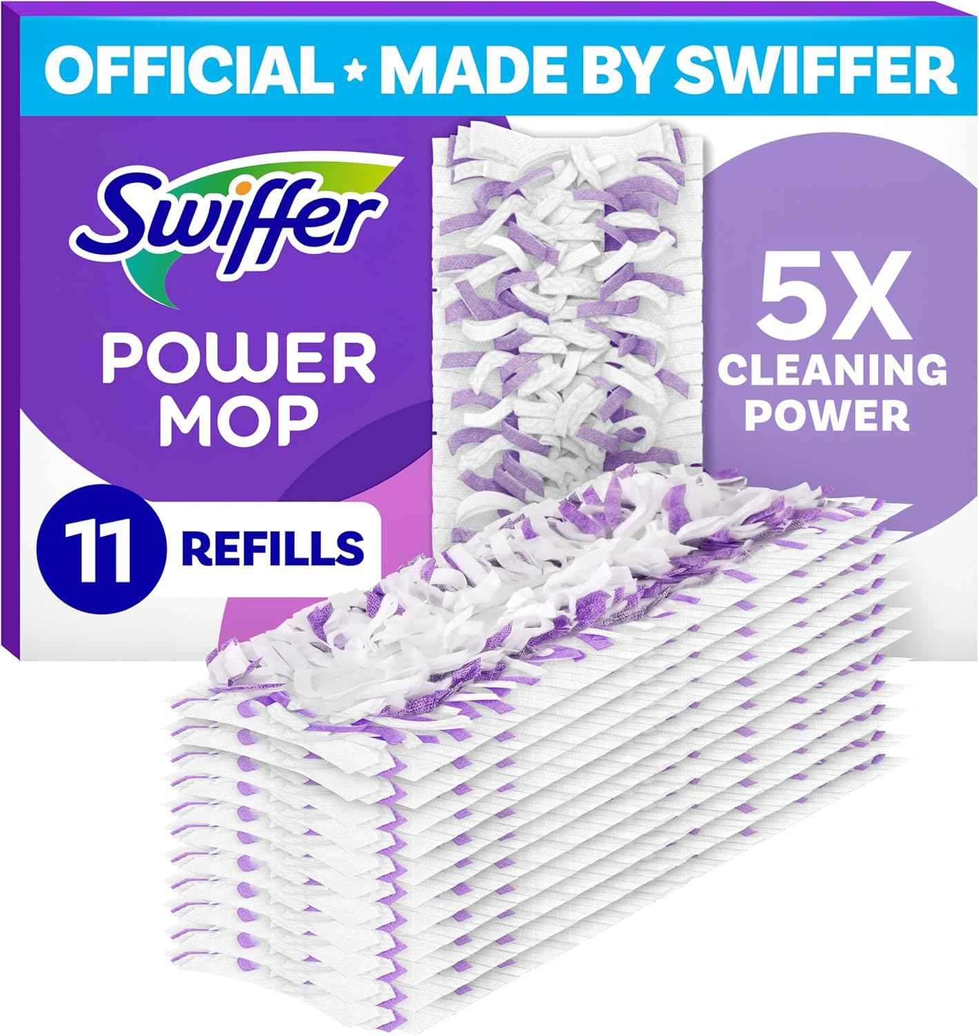 swiffer powermop multi-surface mopping pad refills, 11 count, for floor cleaning