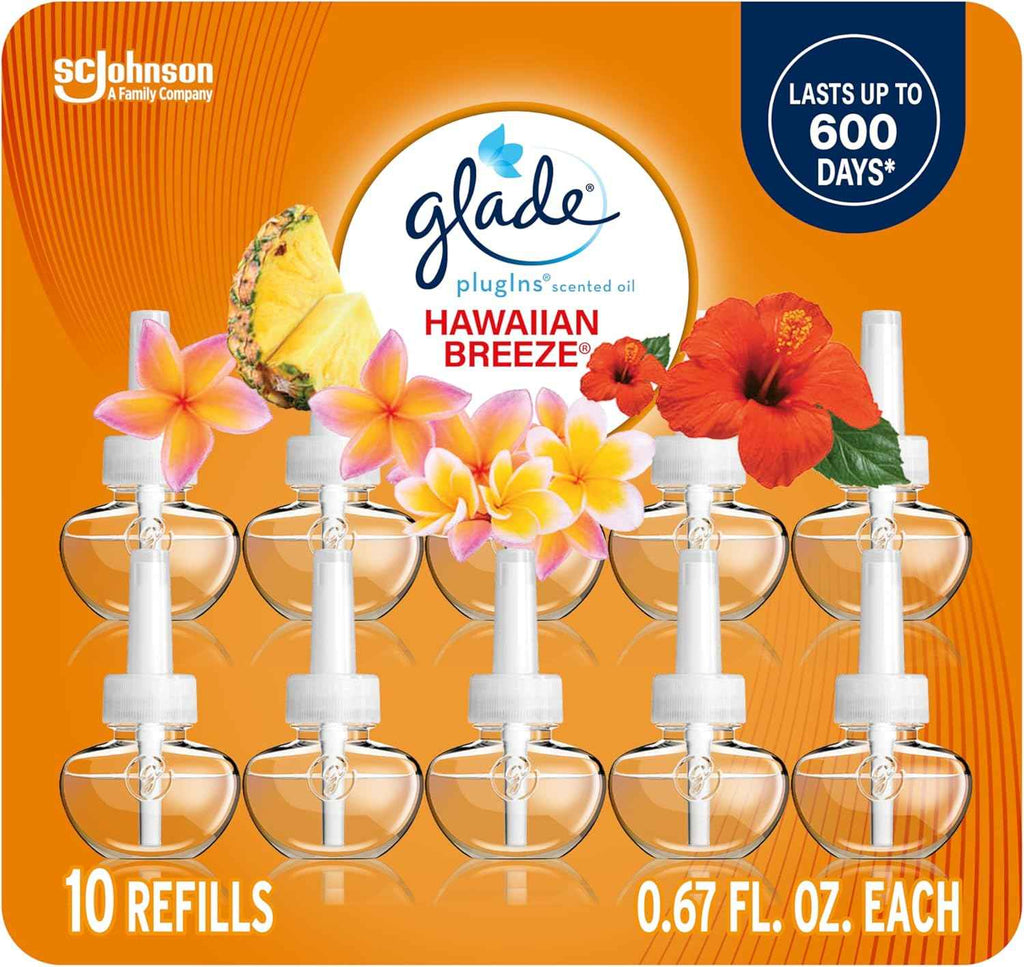 Glade Hawaiian Breeze PlugIns Refills Air Freshener Home Bathroom Scented Oils 6.7 Fl Oz 10 Count