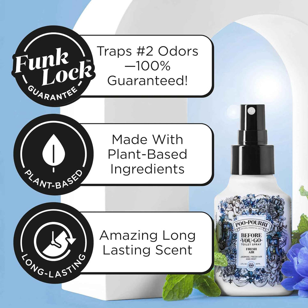 Poo-Pourri Before-You-Go Toilet Spray, Fresh Air, 4 Fl Oz, Up to 200 Uses, Bathroom Odor Deodorizer , Plant-Based with Essential Oils, for Home or Work, Jasmine, Fresh Air and Mint Scent