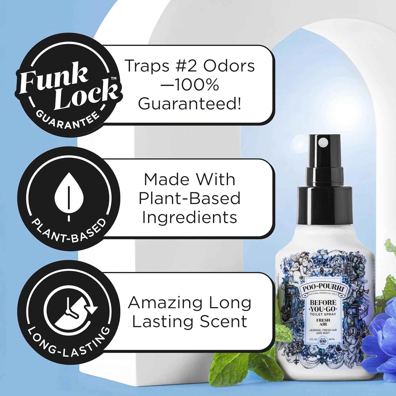 Poo-Pourri Before-You-Go Toilet Spray, Fresh Air, Plant-Based with Essential Oils, Jasmine, Mint, Citrus Scents