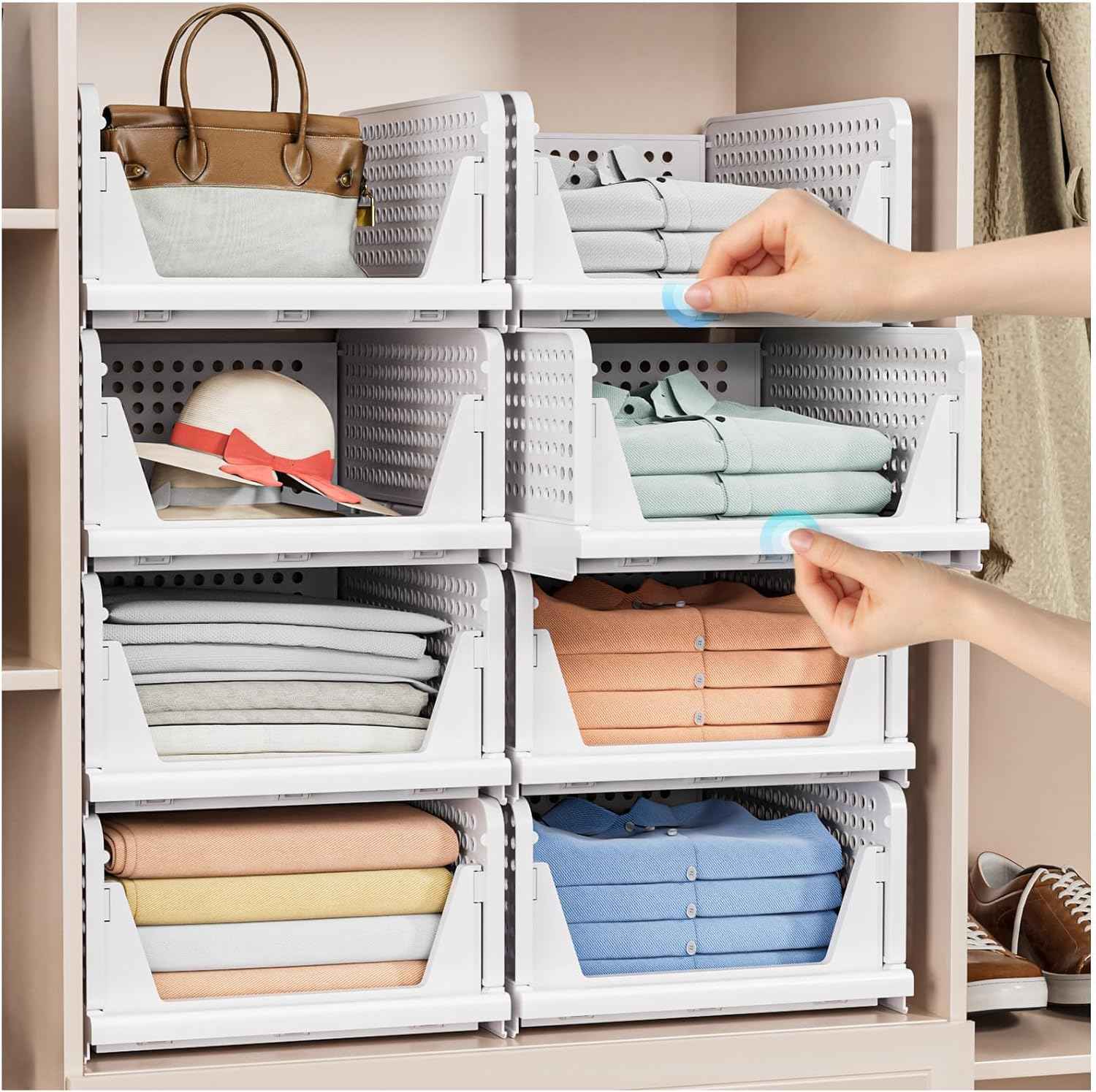 Multifunctional Stackable Closet Storage Baskets, 5 Pack, Waterproof, Foldable & Space-Saving