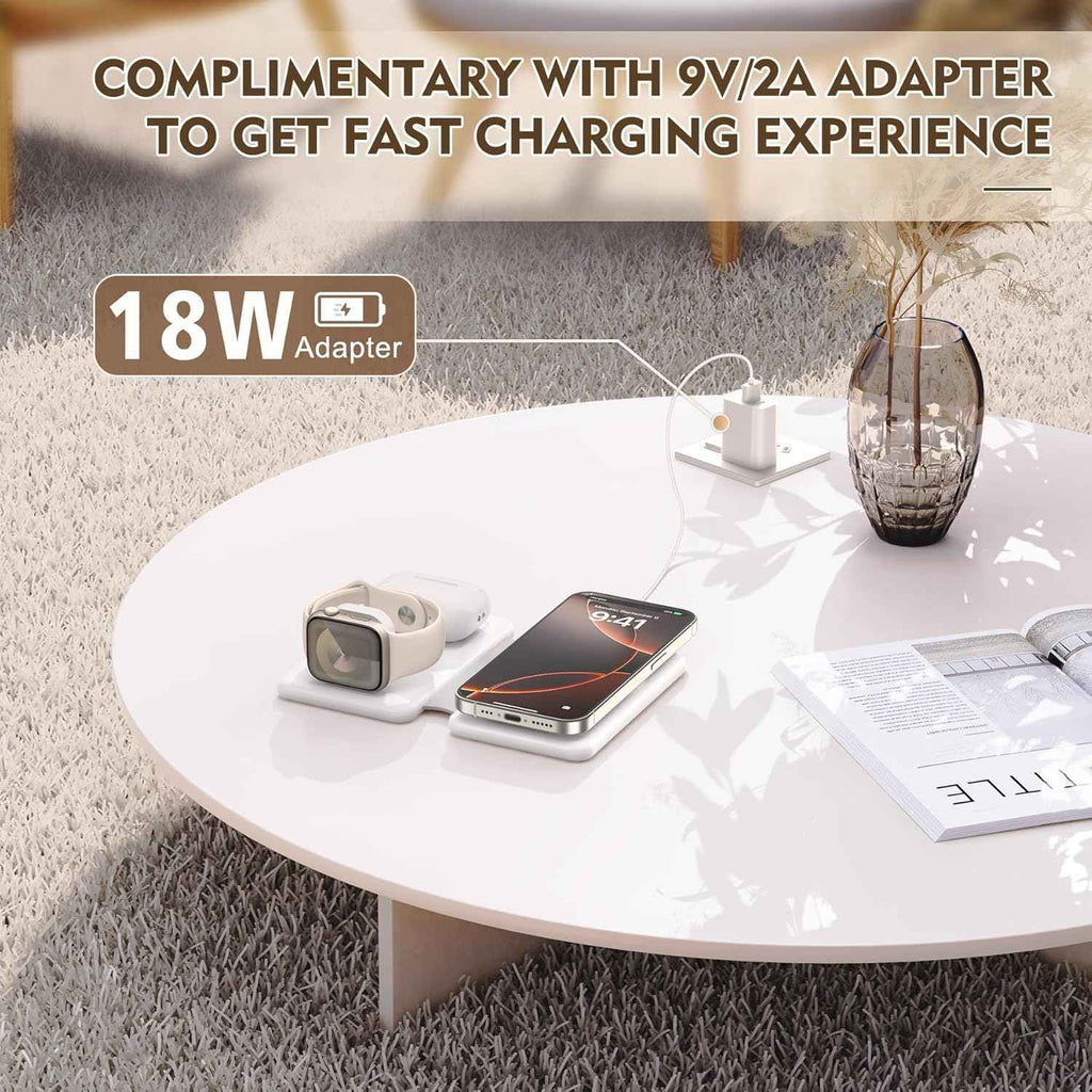Magnetic Wireless Charger for iPhone: 3 in 1 Travel Charging Station for Apple Devices for iPhone 17 Air 16 15 14 13 12 Pro Max Plus - Foldable Charging Pad for Apple Watch Series & Airpods 4 3 2 Pro