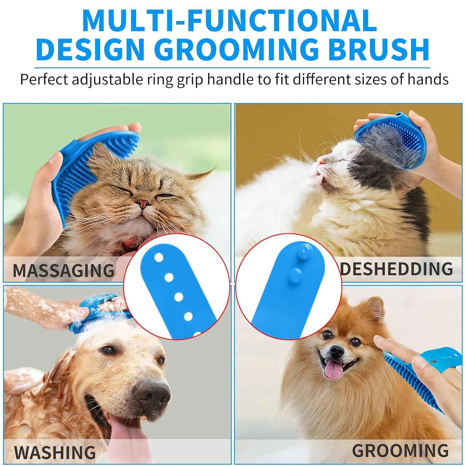 comotech 6pcs dog bath brush & toothbrush adjustable handle shampoo for short & long haired dogs & cats pet supplies blue