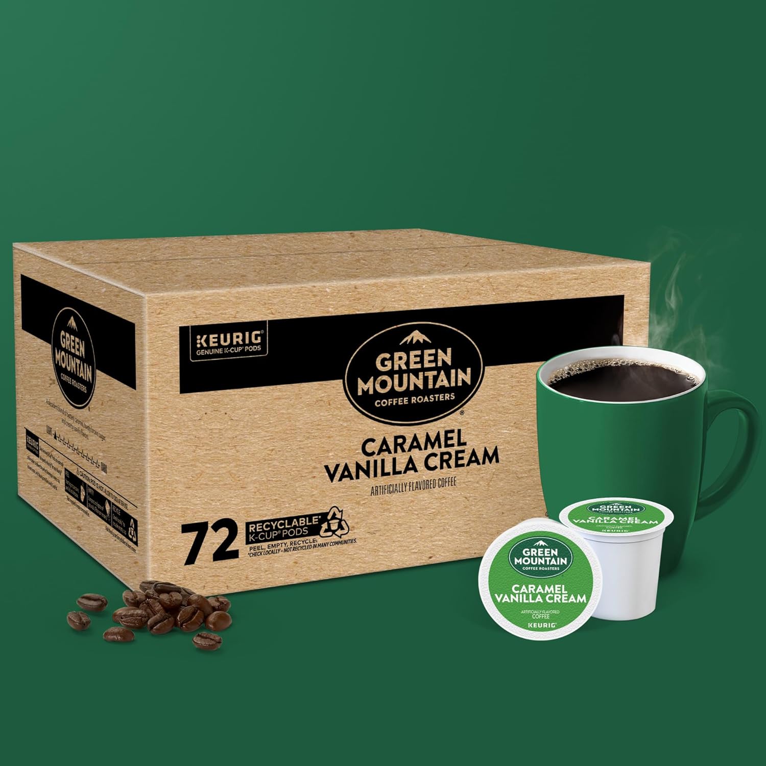Green Mountain Coffee Roasters light roast K-Cup pods, 72 count, caramel vanilla cream flavor