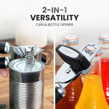 Zulay Kitchen Heavy Duty Stainless Steel Can Opener Manual with Bottle Opener - Rust Proof Manual Can Opener With Turn Knob & Comfy Soft Grip Handles - Black