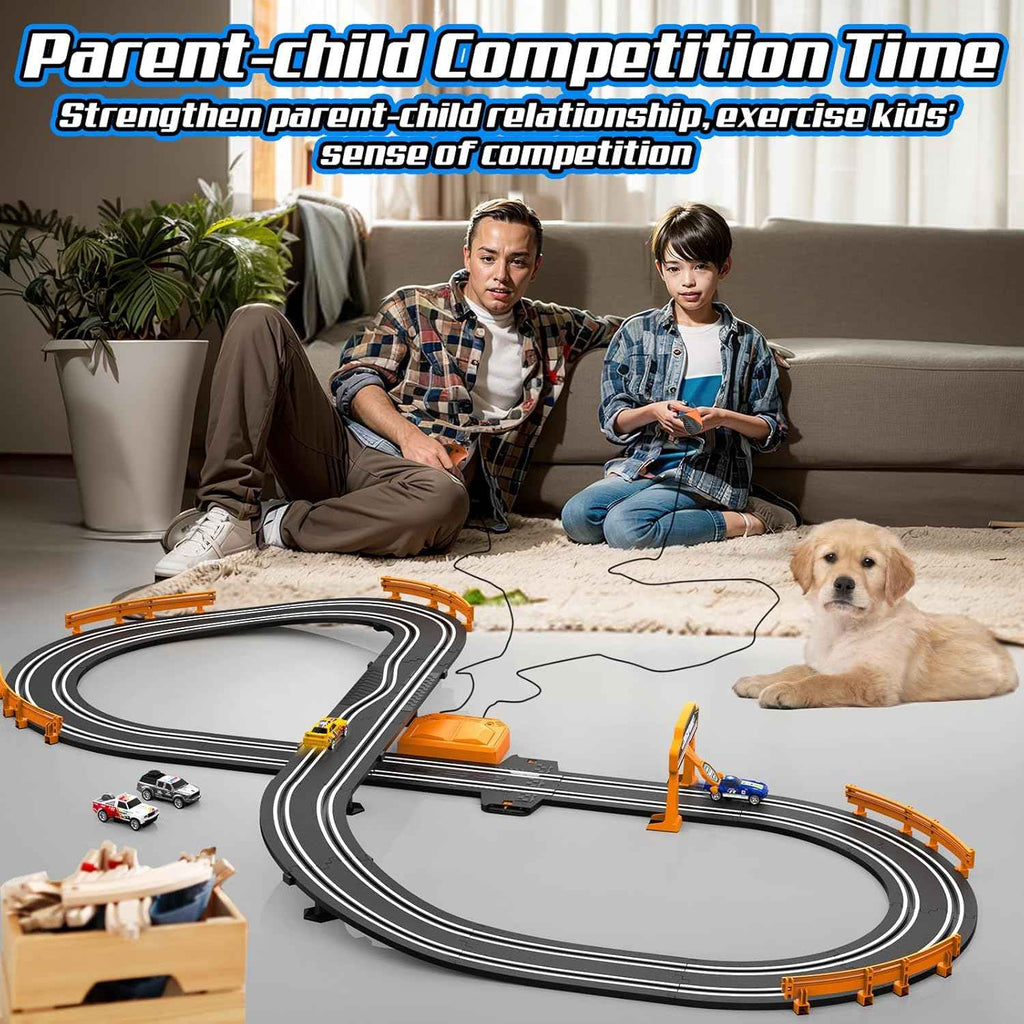 Slot Car Race Track Sets for Boys, Race Car Track with 2 High-Speed Slot Cars, Battery or Electric Car Track, Dual Racing Game Lap Counter Track Sets, Toys Gifts for Boys Girls Ages 4 5 6 7 8-12