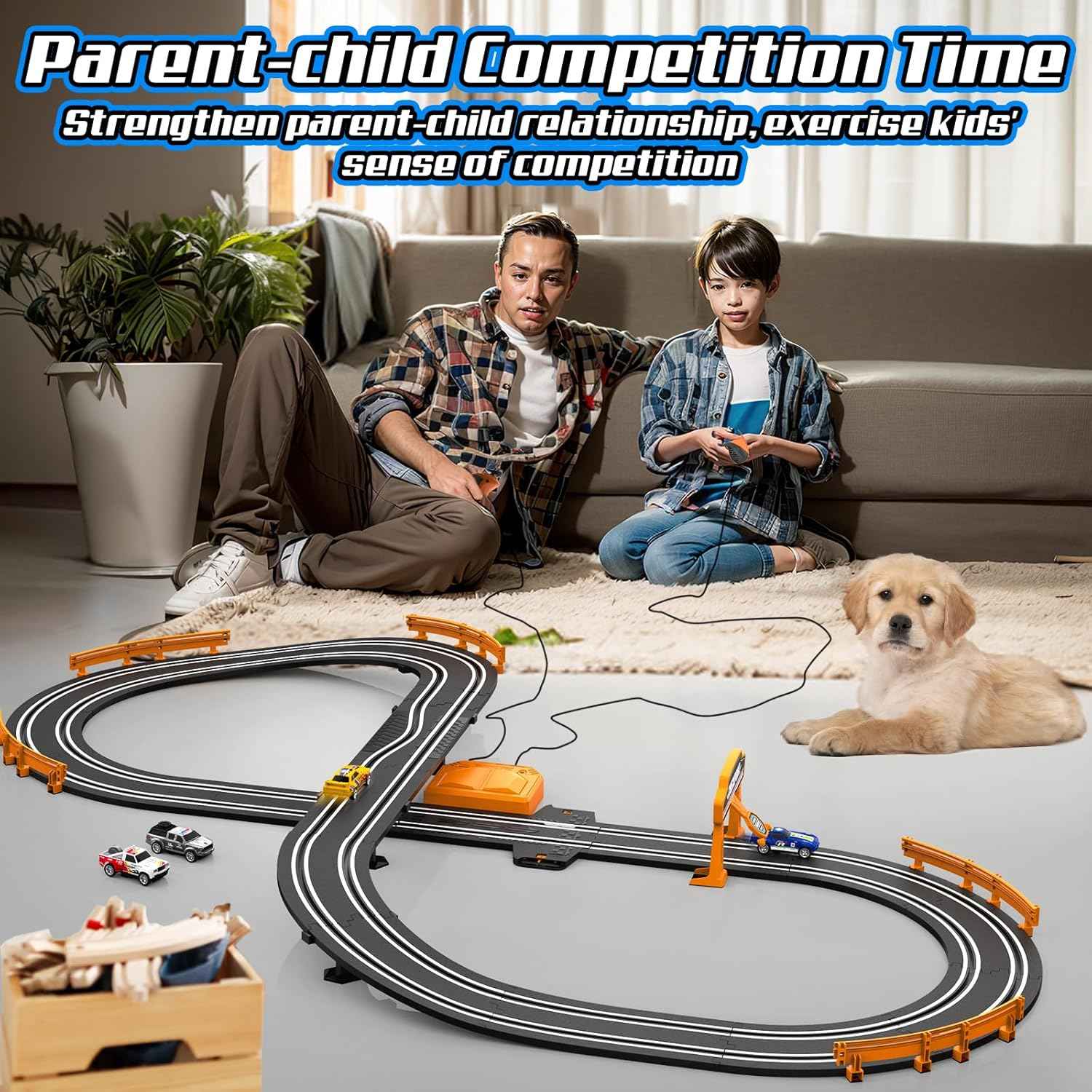 Slot Car Race Track Sets for Boys, Race Car Track with 2 High-Speed Slot Cars, Battery or Electric Car Track, Dual Racing Game Lap Counter Track Sets, Toys Gifts for Boys Girls Ages 4 5 6 7 8-12