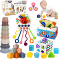 EPOGG 6 in 1 Montessori Toys for Babies 6-12 Months Up - Incl Pull String Toy, Stacking Cups, Tissue Box, Suction Cup Spinner, Stacking Blocks,Activity Cube, Baby Toys for 1 2 3 Year Old