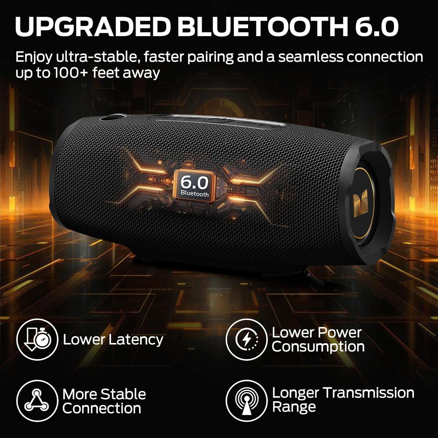 Monster S380 Bluetooth Speaker, Portable Speaker with 40W Stereo Sound, Bluetooth 6.0, 20H Playtime, IPX6 Waterproof, TWS Pairing, Support AUX/TF Card, Wireless Speaker for Party, Travel, Outdoor