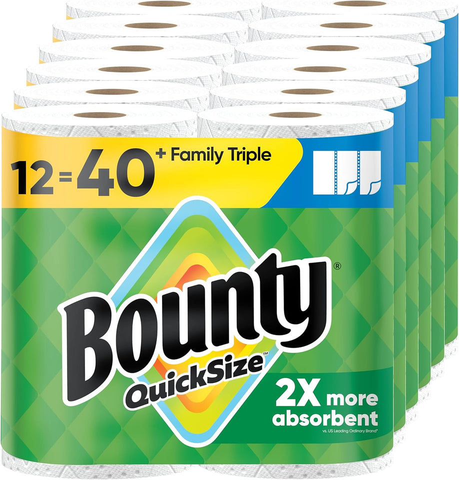 Bounty Quick Size Paper Towels, White, 8 Family Rolls = 20 Regular Rolls - ShopUS