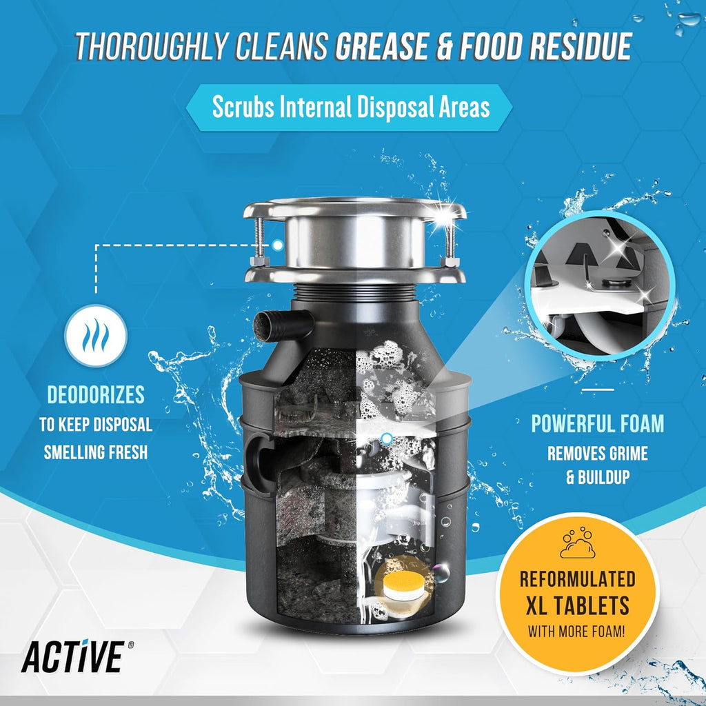 Garbage Disposal Cleaner Deodorizer Tablets - 24 Pack, New Powerful XL Foaming Tablet - Fresh Citrus Foam Sink Garburator Disposer Freshener, Natural Kitchen Drain Cleaning Care - 1 Year Supply - ShopUS