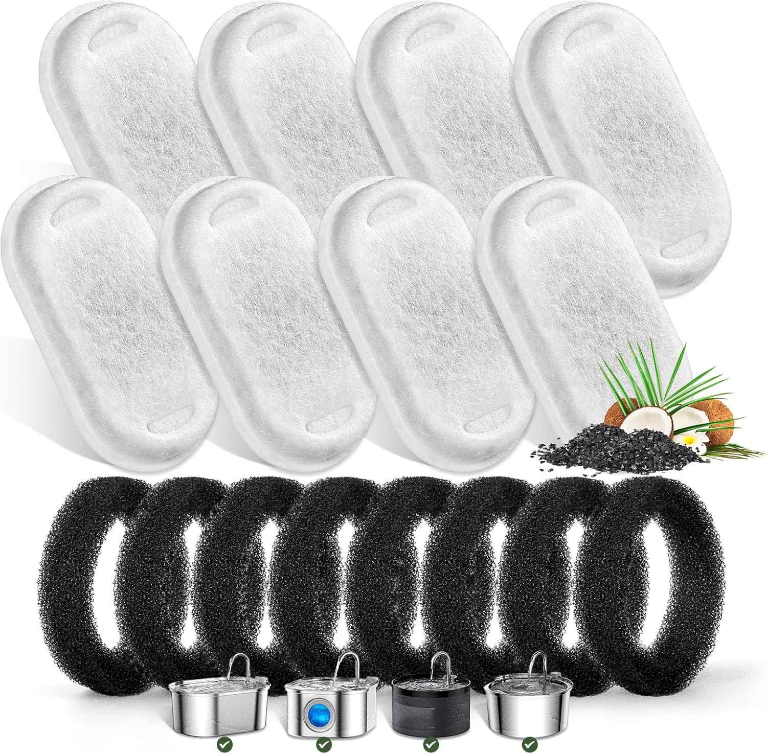 cat water fountain filters for stainless steel 67oz 2l adjustable water flow pet fountain 8 pack pet replacement filters with 8 sponges