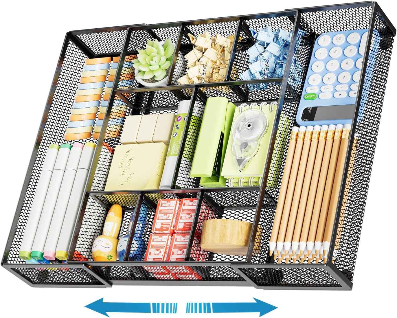 marbrasse expandable desk drawer organizer with 10 adjustable black compartments perfect for office supplies