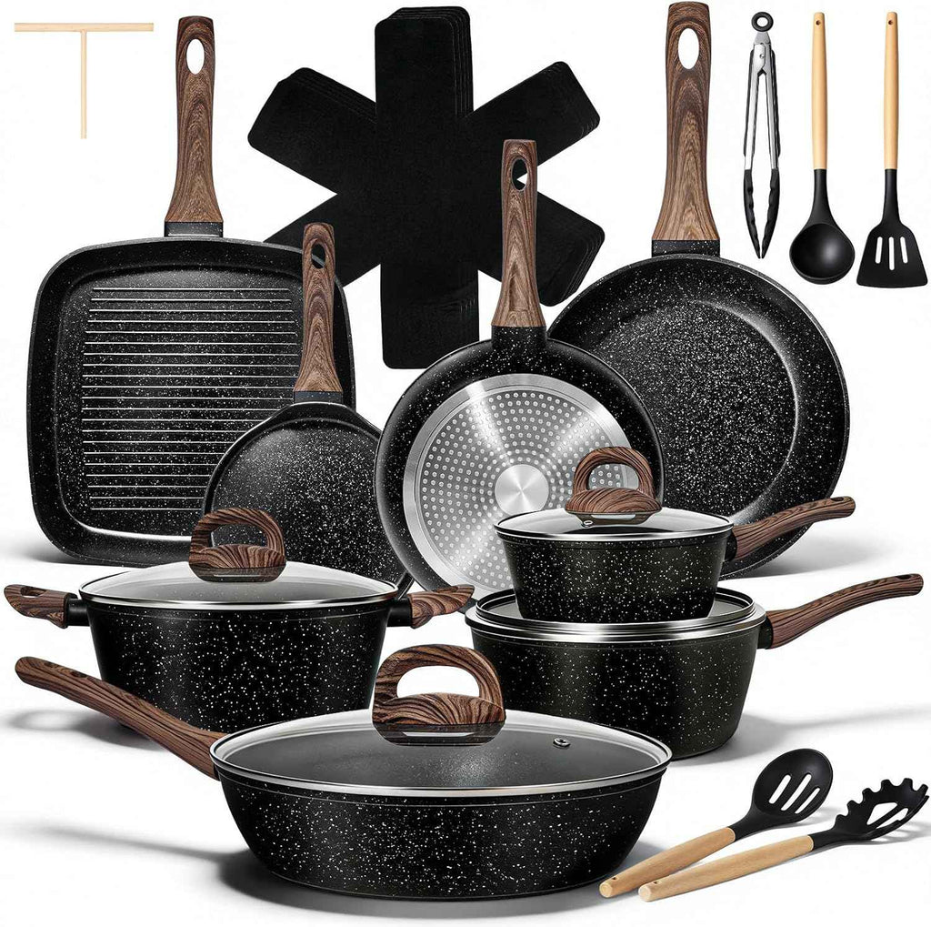 EWFEN 25 Pcs Nonstick Ceramic Cookware Sets, Healthy Non-Toxic, Induction Compatible, Cooking Set