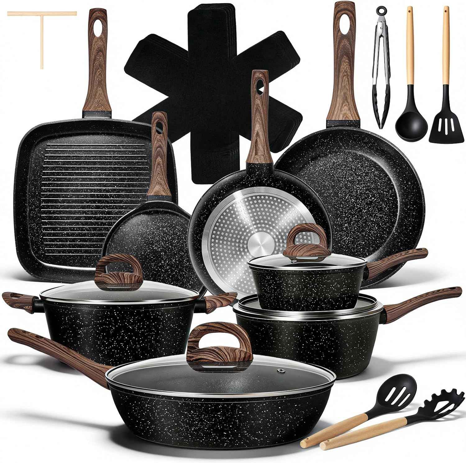 EWFEN 25 Pcs Nonstick Ceramic Cookware Sets, Healthy Non-Toxic, Induction Compatible, Cooking Set