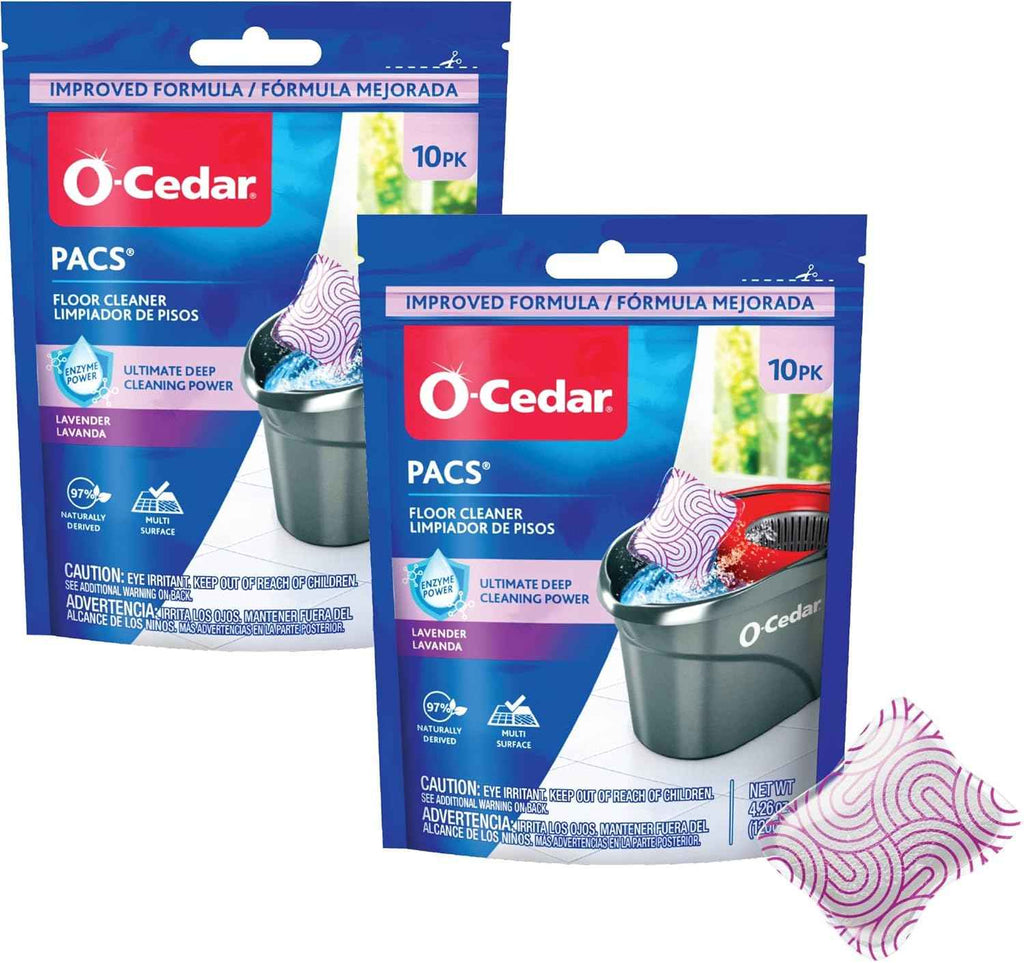 O-Cedar PACS Hard Floor Cleaner, Lavender Scent 10 Count (1-Pack) | Made with Naturally-Derived Ingredients | Safe to Use on All Hard Floors | Perfect for Mop Buckets