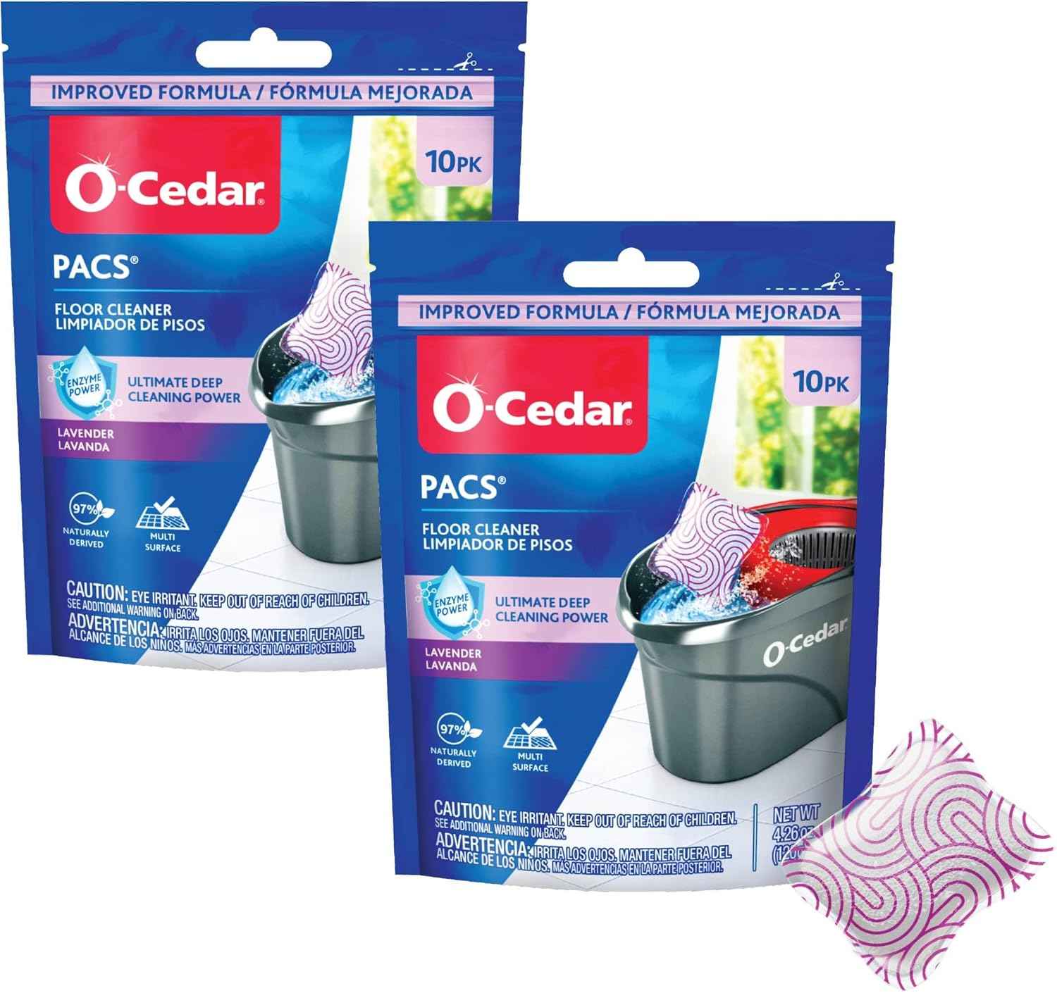 O-Cedar PACS Hard Floor Cleaner, Lavender Scent 10 Count (1-Pack) | Made with Naturally-Derived Ingredients | Safe to Use on All Hard Floors | Perfect for Mop Buckets