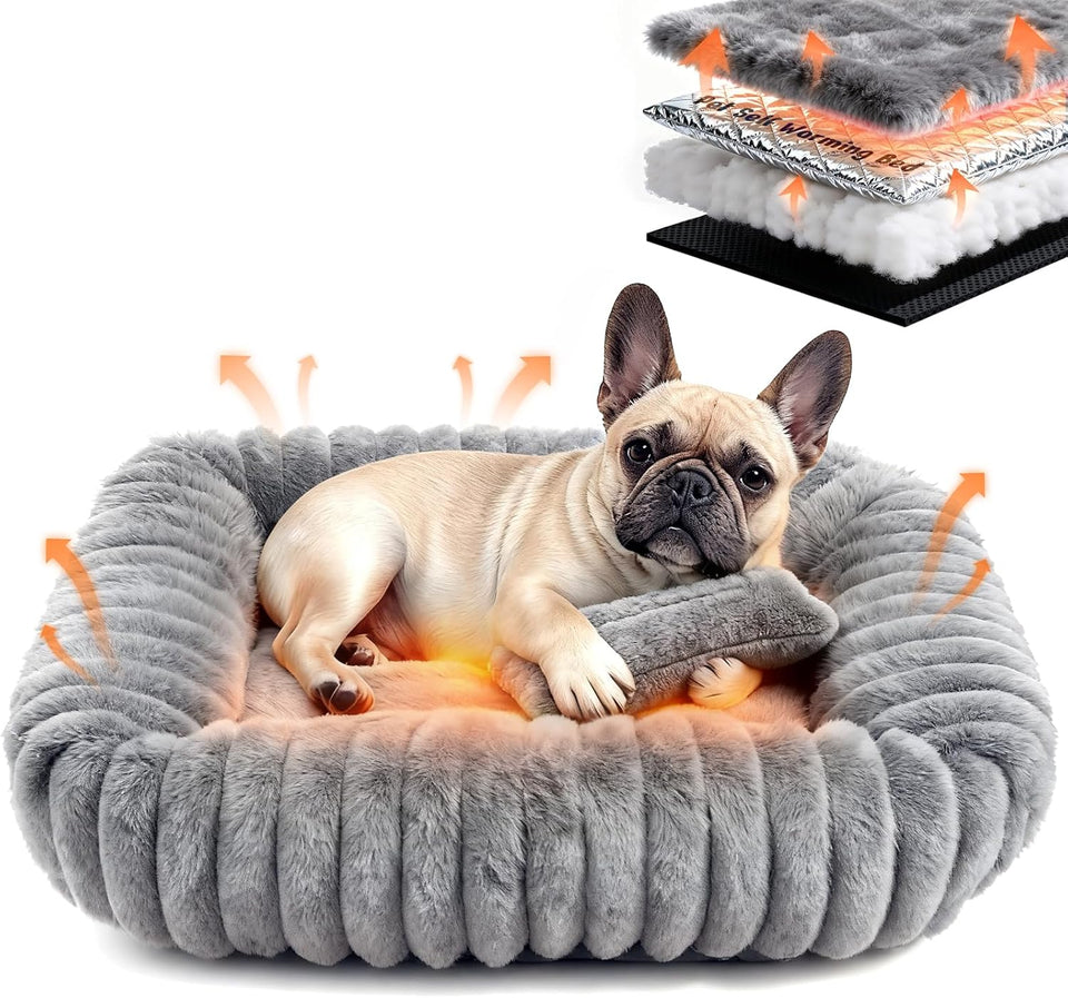 Self Warming Cat Bed for Indoor Cats, Donut Shape, Self-Heating Dog Bed with Non-Slip Bottom, Washable & Portable (Size S)