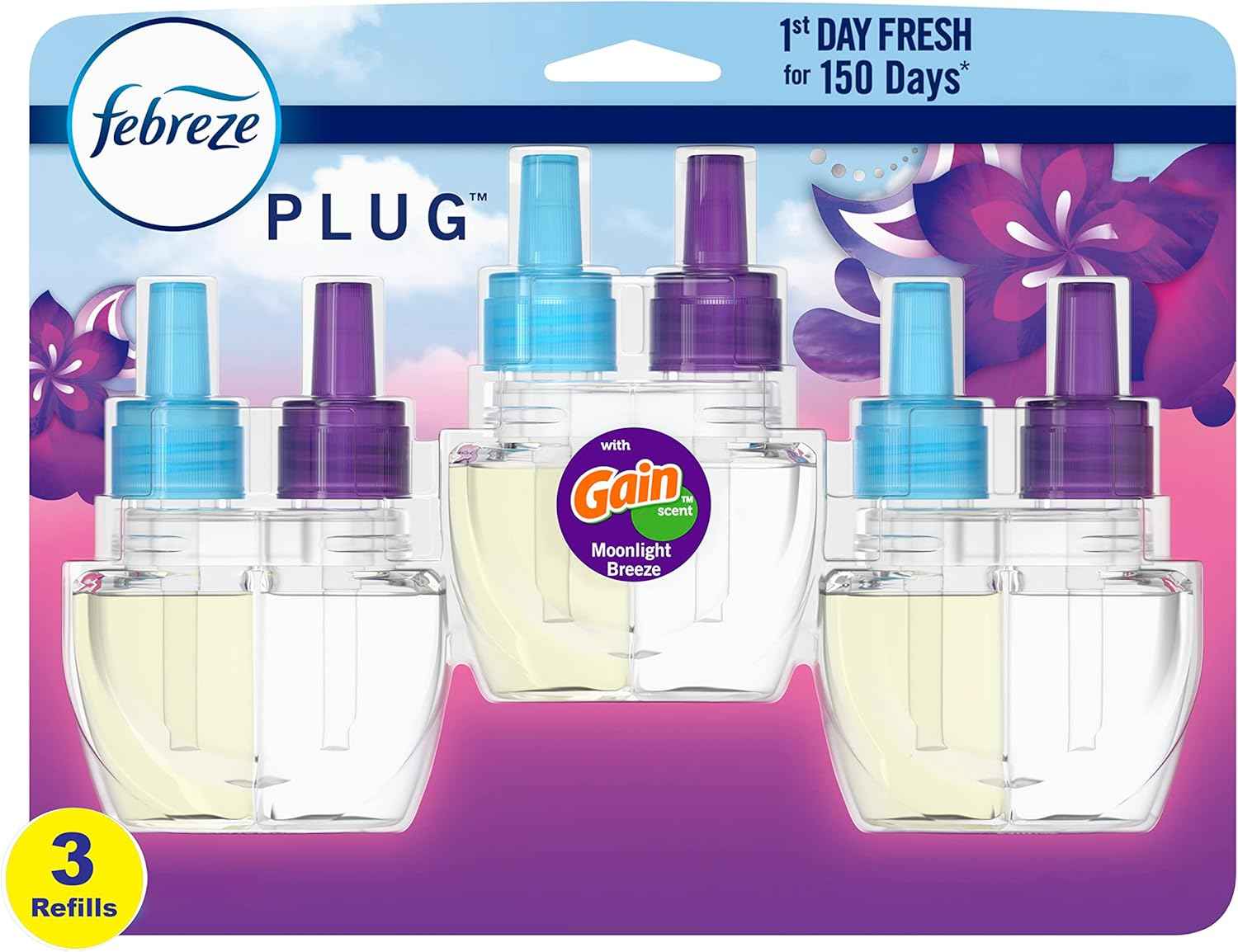 Febreze Plug In Air Freshener, Odor-Fighting Scented Oil Refill, Air Fresheners for Home and Bathroom and Kitchen, Long Lasting for Strong Odors, Sweet Watermelon Vine Scent, 0.87oz Refill, 3 Count