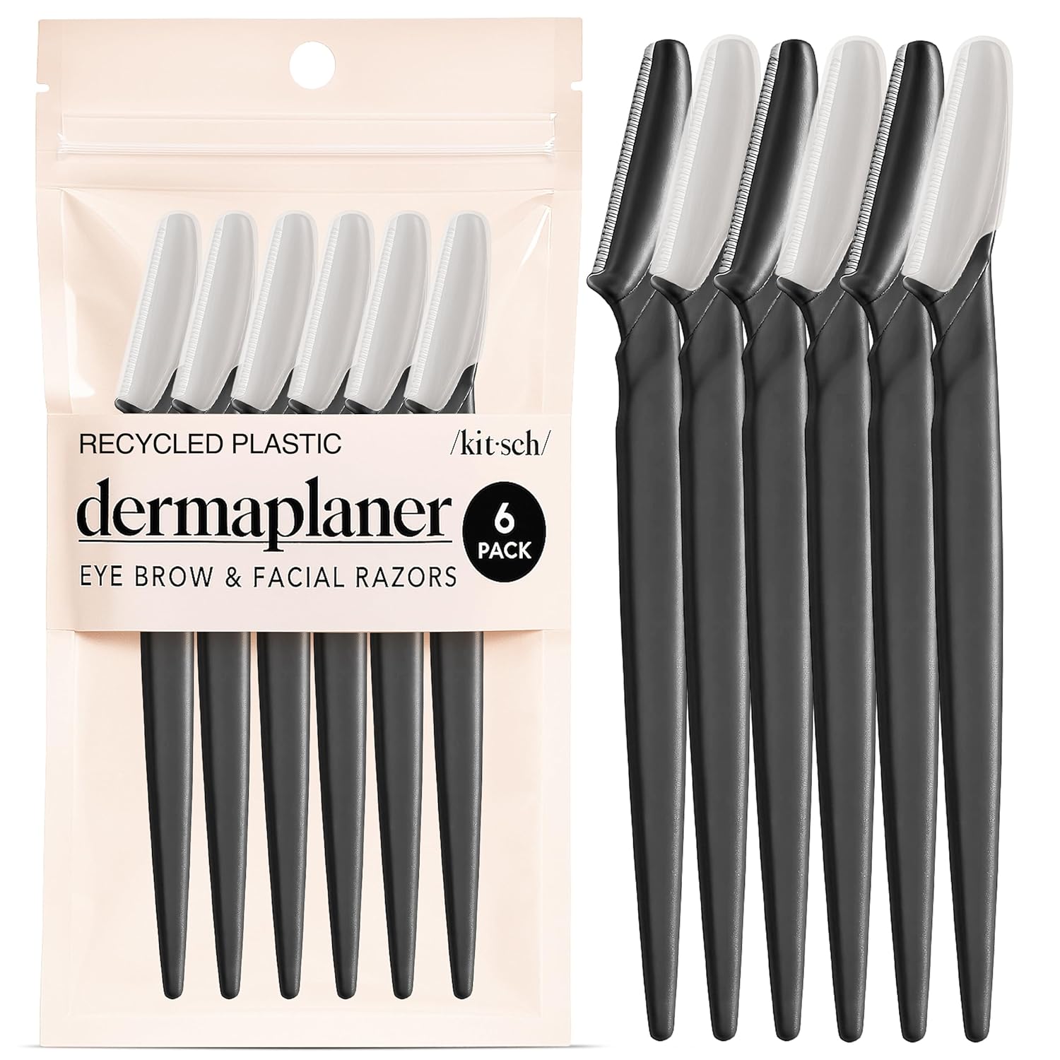 kitsch dermaplane razor for women face - black, 12 pc set - exfoliating facial razor for smoother skin