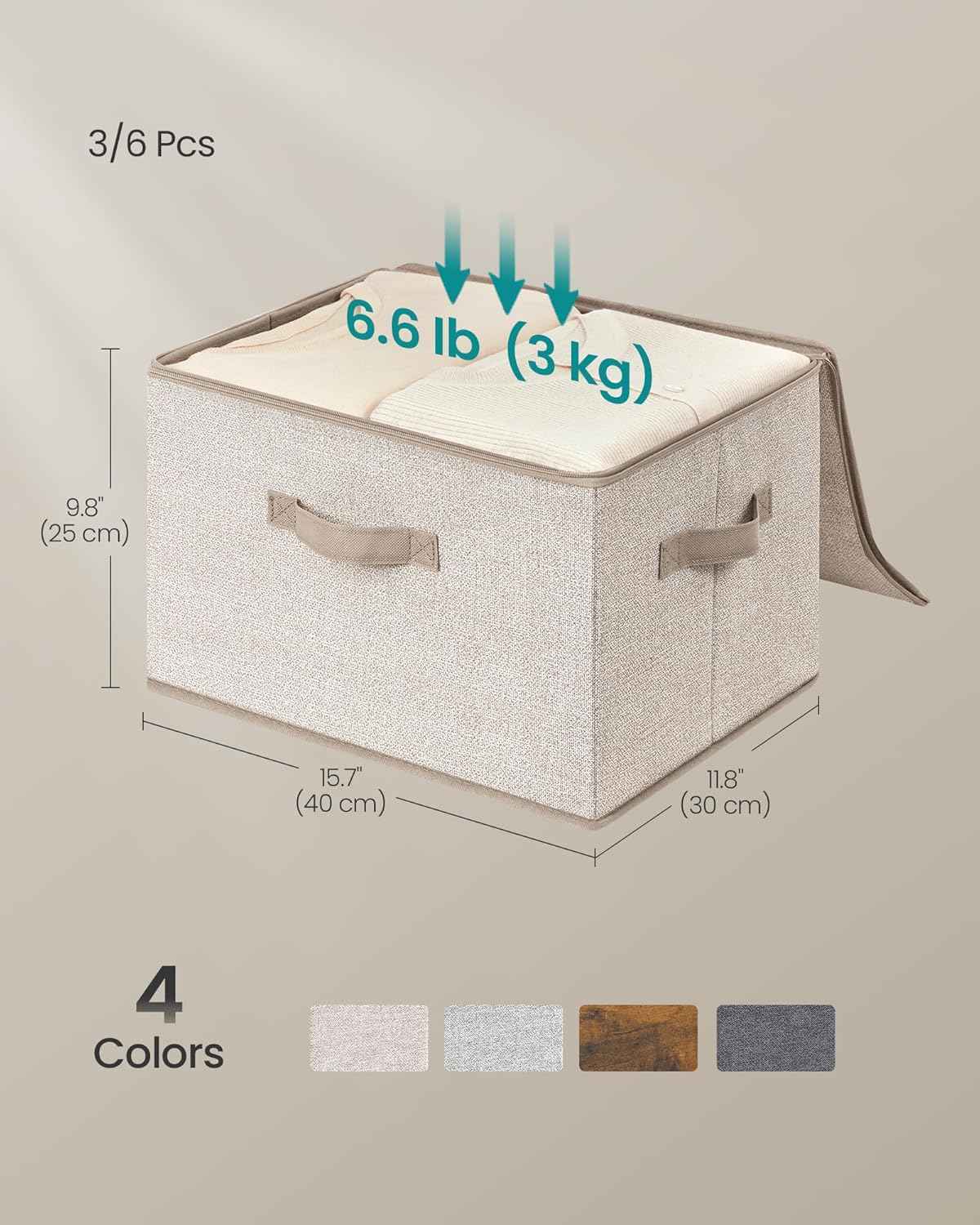 songmics foldable fabric storage organizer boxes set of 3 bins with lids and handles