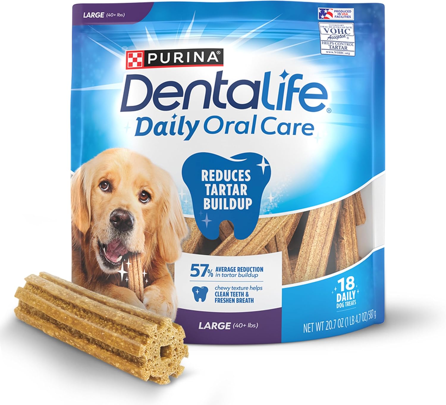 PLrina DentaLife Made in USA Facilities Large Dog Dental Chews, Daily - 18 ct. Pouch