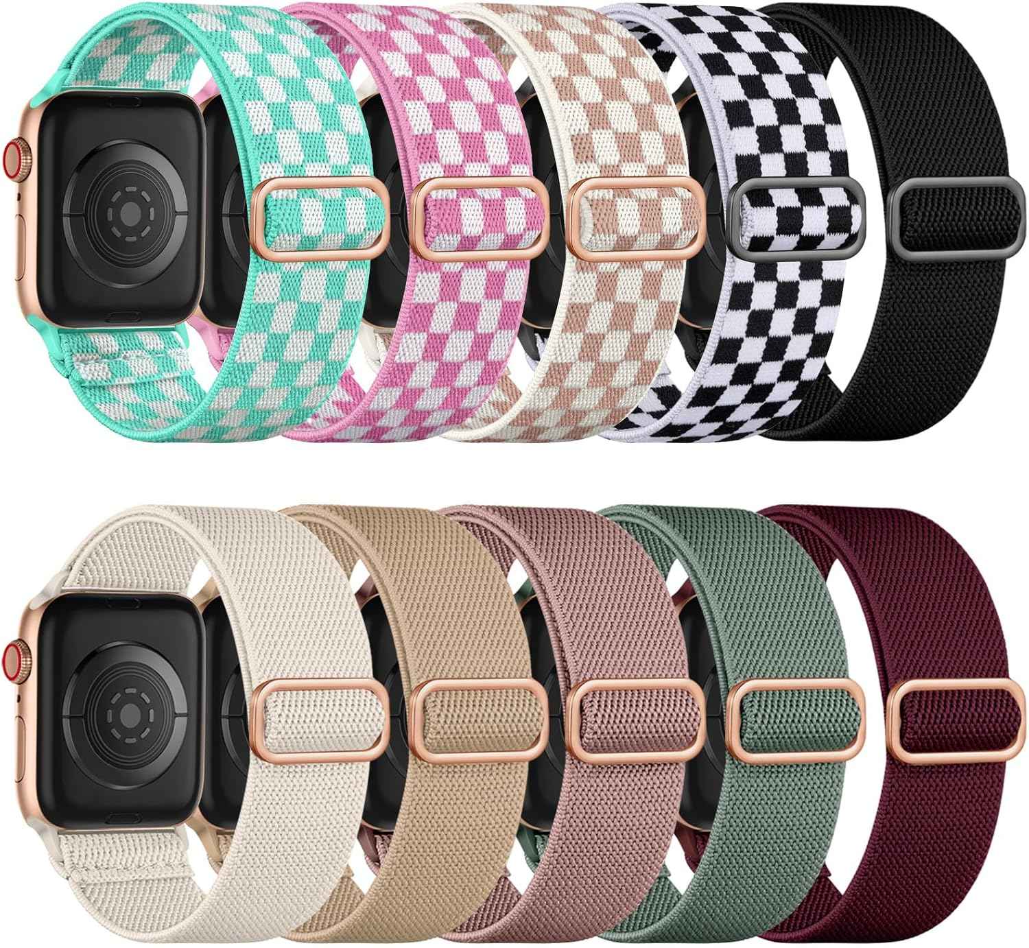 Maledan 10 Pack Stretchy Solo Loop Compatible with Apple Watch Band 40mm 38mm 41mm 42mm 44mm 45mm 46mm 49mm Women Men,Soft Nylon Elastic Braided Strap for iWatch Series 11 10 9 8 7 6 5 4 3 2 1 SE Ultra