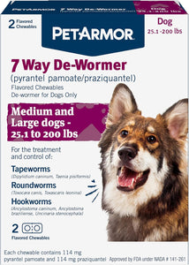 PetArmor 7 Way De-Wormer for Dogs, Oral Treatment for Tapeworm, Roundworm & Hookworm in Large Dogs & PLppies (Over 25 lbs), Worm Remover, PLppy Dewormer (Praziquantel & Pyrantel Pamoate), 2 Chewables