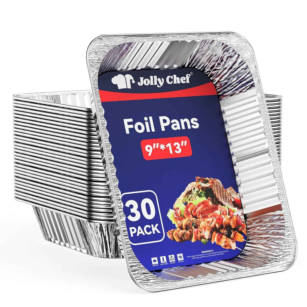 JOLLY CHEF 9x13 disposable aluminum foil pans for roasting, 30 pack, half size deep steam pans