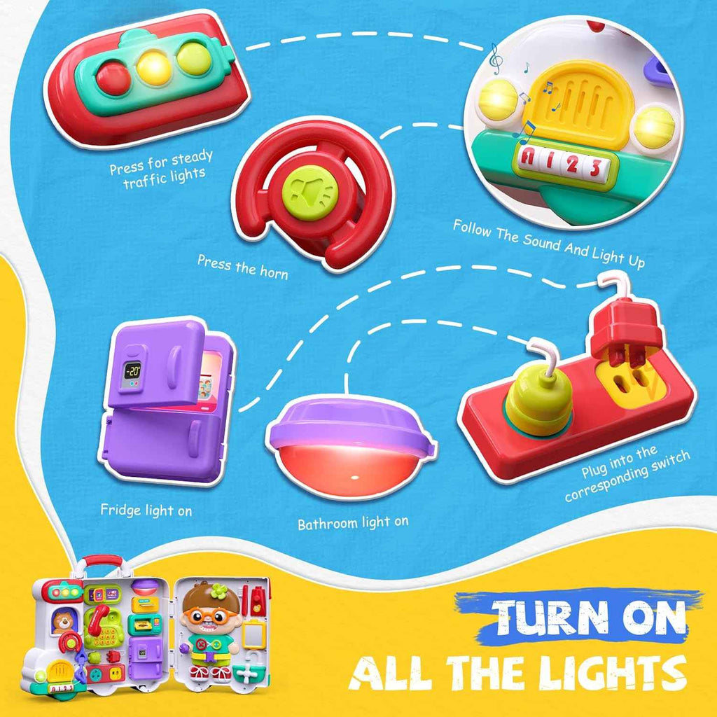 54-in-1 english & spanish busy board for 1-2 year old boys, educational montessori toys gift