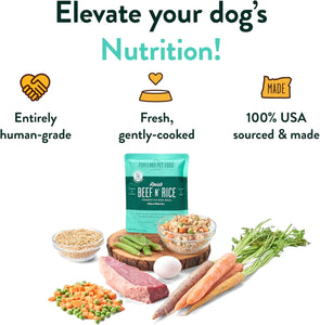 portland pet food company fresh dog food pouches human-grade toppers wet pet meal & mixers for small & large breed puppies & senior dogs gluten-free limited ingredient rosie's beef n' rice 8 pack