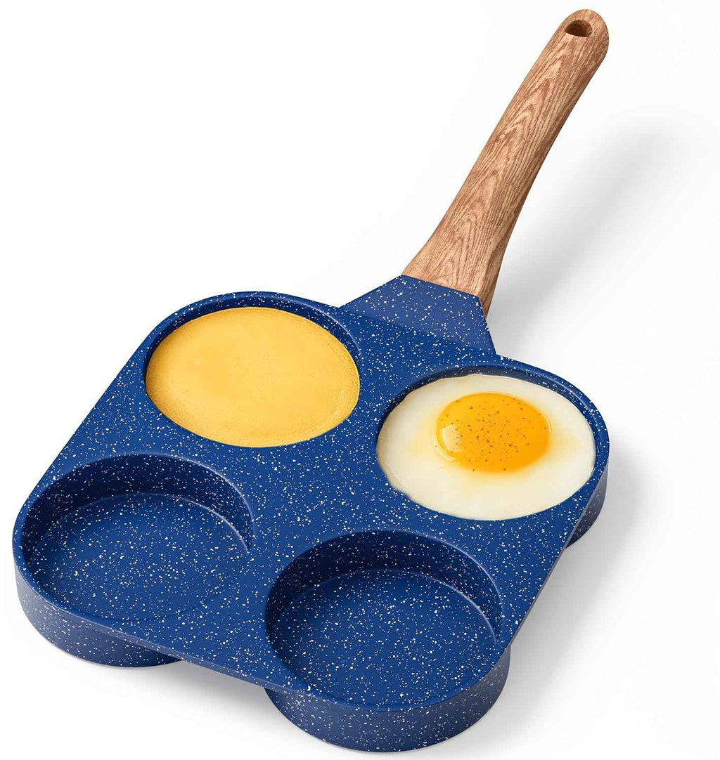 4-Cup Nonstick Frying Egg Pan White Marble, Granite Pancake Pan, PFOS & PFOA Free, Die-Cast Aluminum with Heat-Resistant Handle, 500°F Stove-Safe, Compatible with Induction, Gas & Electric Cooktops