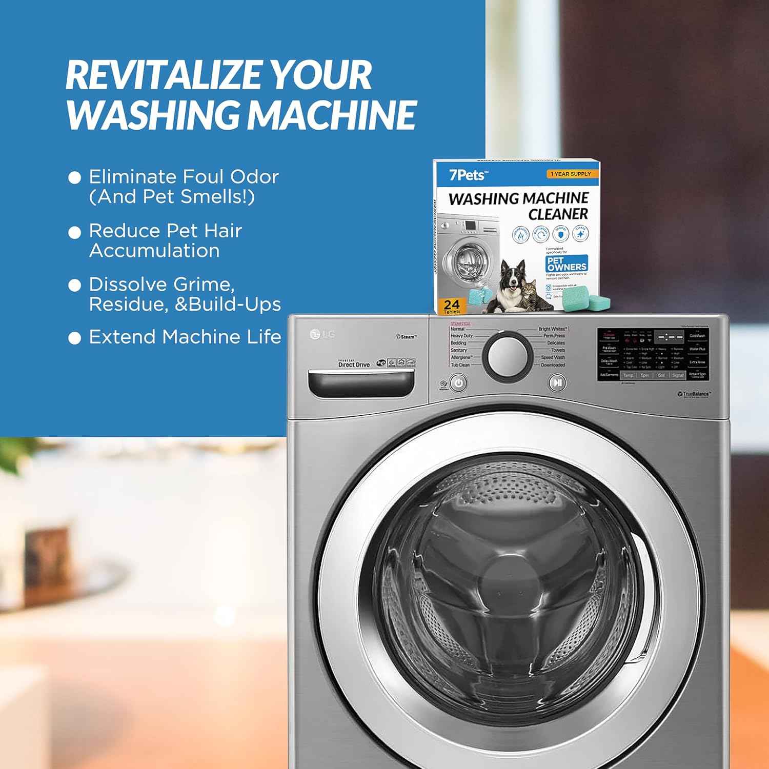 24-Count Washing Machine Cleaner Tablets for Pet Owners - Septic Safe and Eco-Friendly