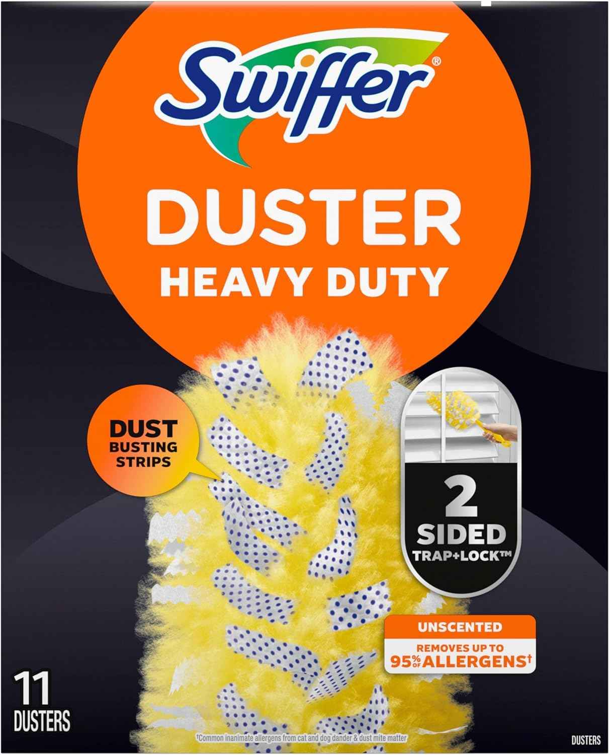 Swiffer Dusters Refill for Cleaning, Feather & Microfiber Duster Disposable Alternative, for Dusting Furniture, Blinds, Ceiling Fans, Walls, Helps Remove Allergens, Heavy Duty, Unscented, 11ct