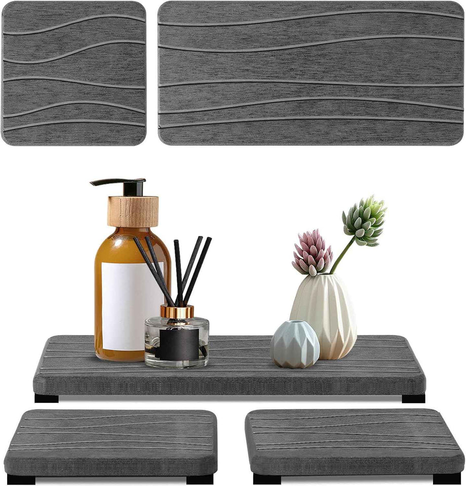 3PCS Water Absorbing Stone Tray, DryingNeat Diatomite Stone Sink Tray, Instant Dry Sink Coasters, Kitchen Sponge Hand Soap Holder, Countertop Fast Drying Counter Trays,8 * 4inch and 4 * 4inch