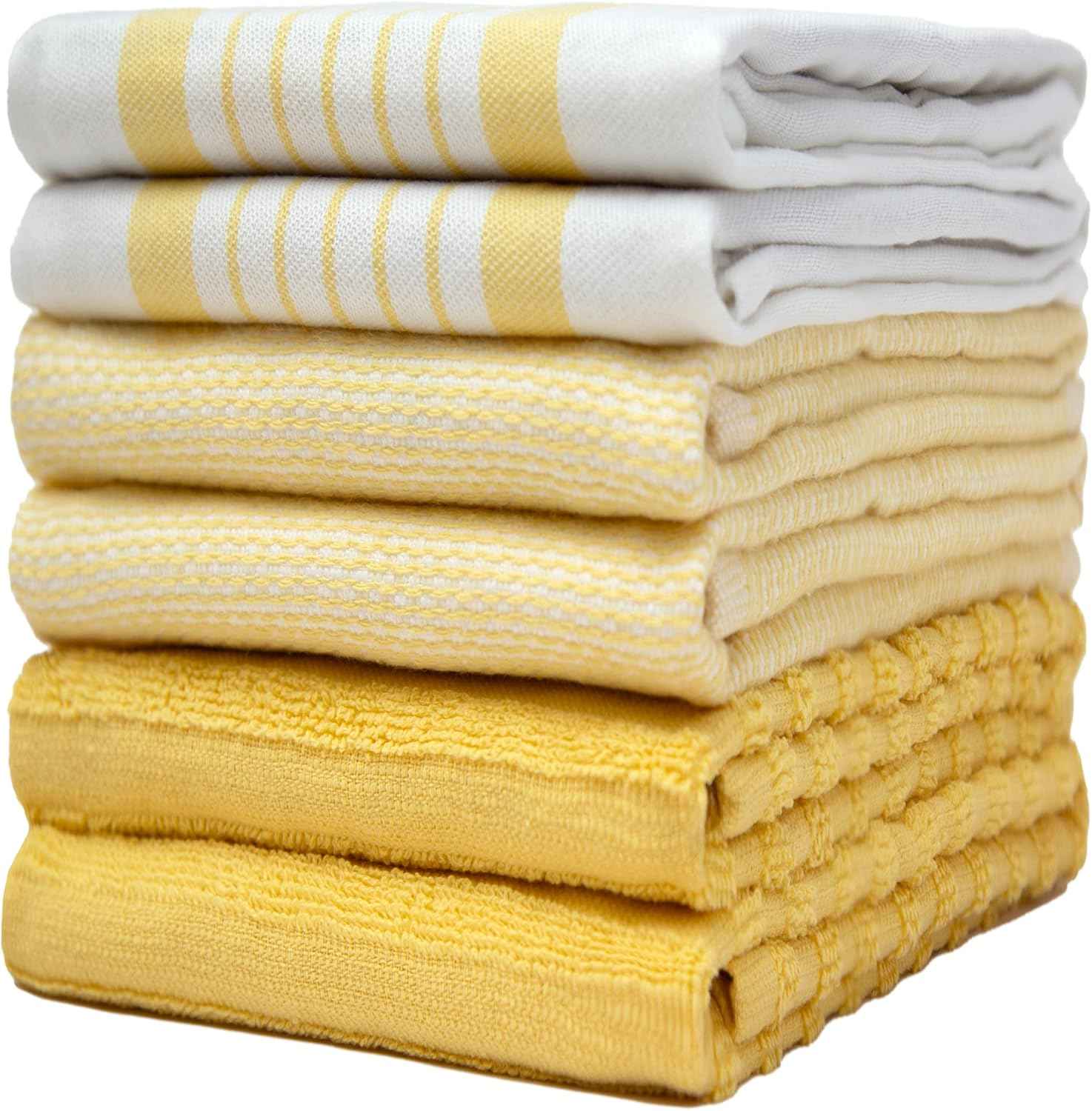 Premium Kitchen Towels (20”x 28”, 6 Pack) | Large Cotton Kitchen Hand Towel | Flat & Terry Dish Cloths | Highly Absorbent Tea Towels Set with Hanging Loop | Gray