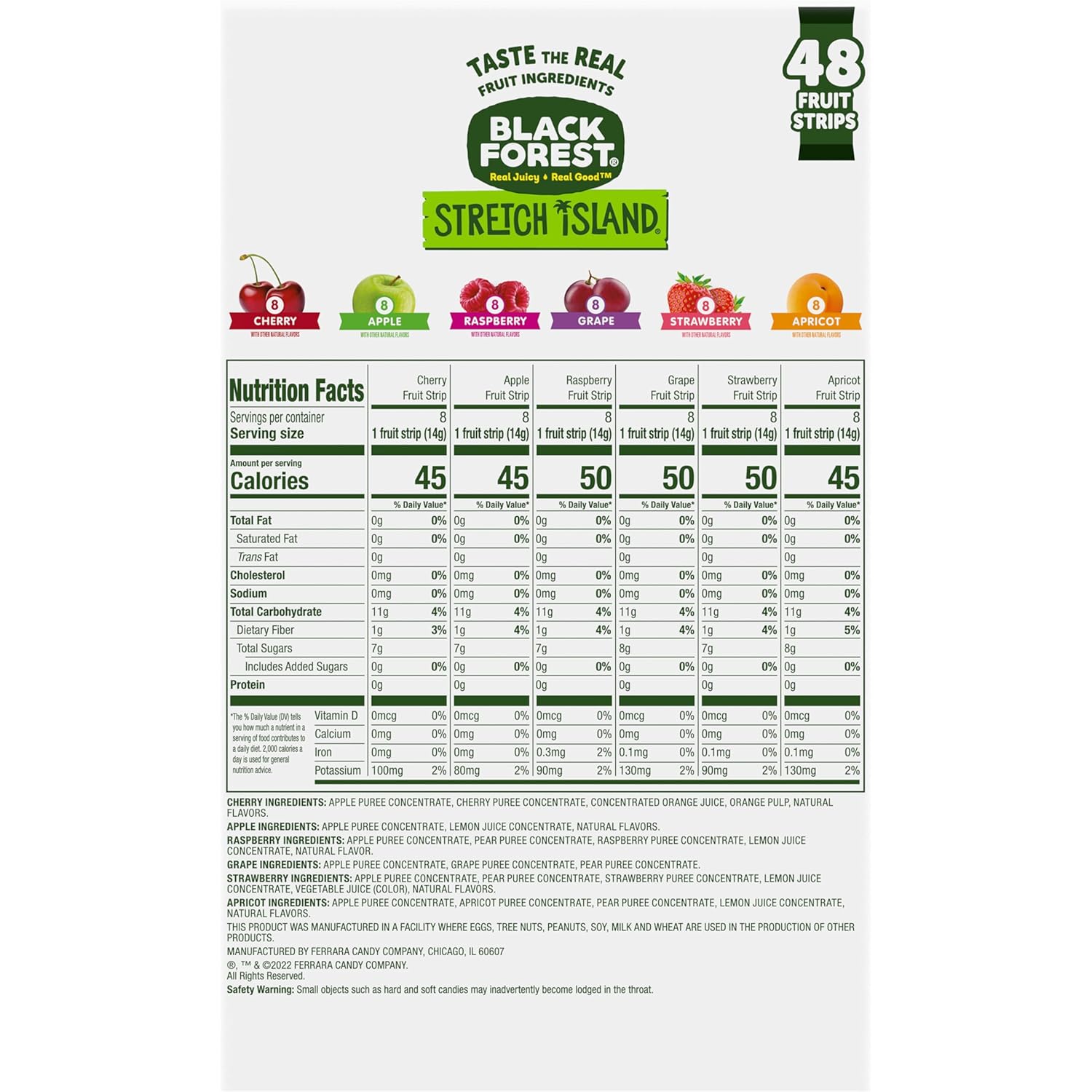 Black Forest Stretch Island Fruit Strips, Zero Grams Added Sugar Non-GMO, 48-count