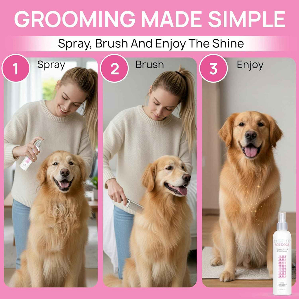 biosilk therapy detangling plus shine protecting mist for dogs | detangling spray for puppies and dogs with silk and vitamins