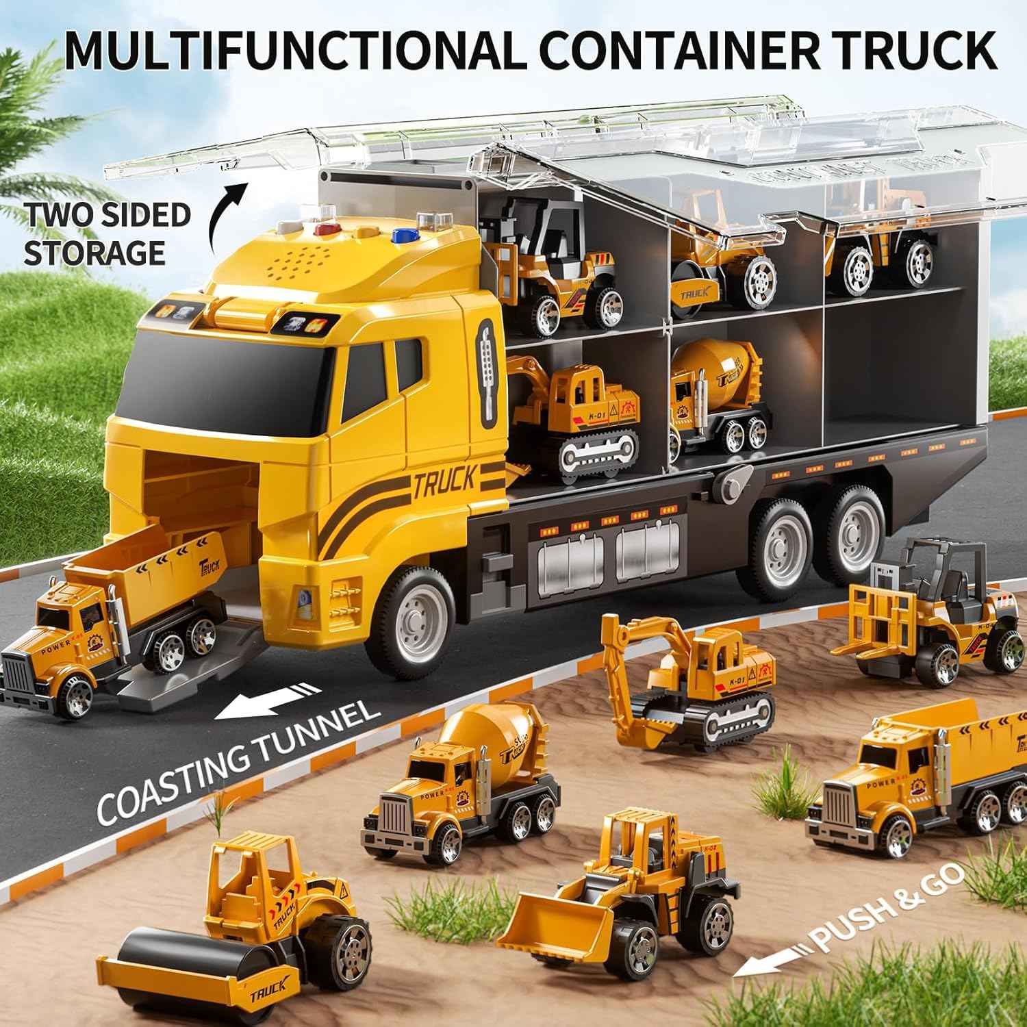 Niplooow toddler boys construction truck vehicle toy set with play mat and die-cast toy car for kids 3-5
