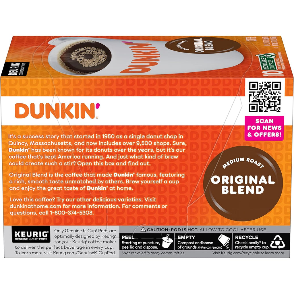 dunkin original blend coffee medium roast k-cup pods 10 count boxes pack of 6