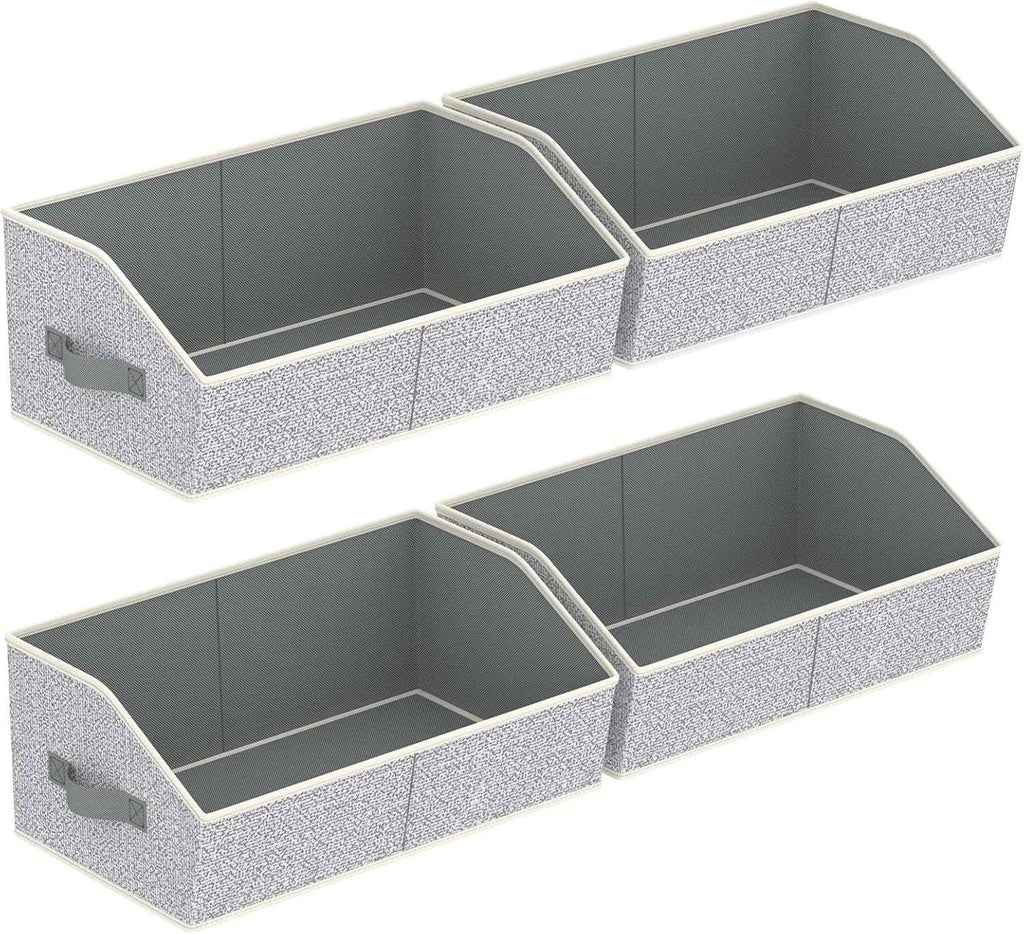 Closet Organizers Bins 6 Packs - Large Closet Shelf Organizer with Handles, Fabric Trapezoid Storage Bins, Collapsible Storage Cubes for Clothes, Towels, Light Gray