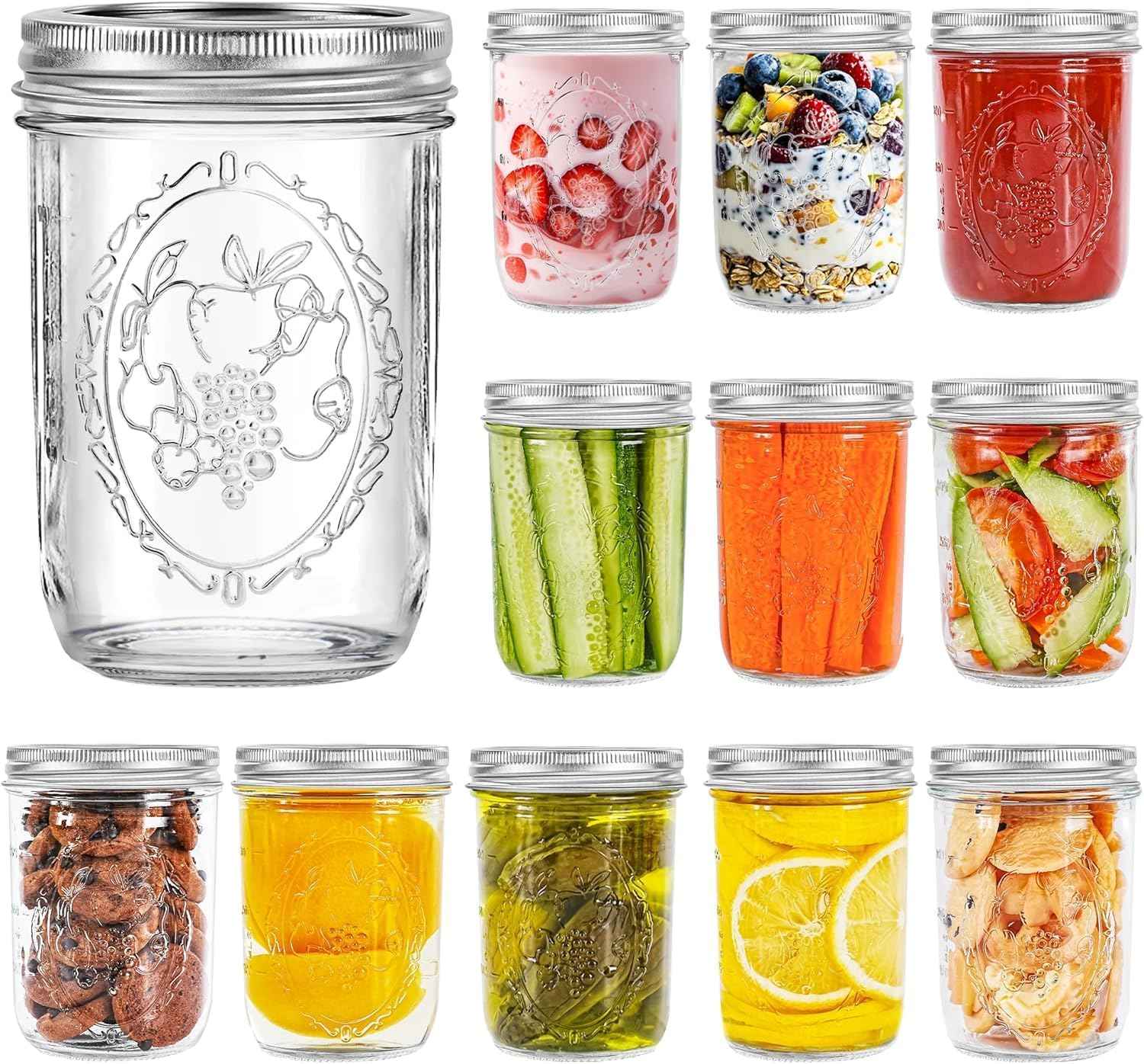 Miuyhji Wide Mouth Mason Jars 16 oz with Lids [6 Pack], Canning Jars with Metal Airtight Lids and Bands, 16 oz Glass Jars for Fermenting, Pickling, Freezing, Preserving, Meal Prep, Jar Décor